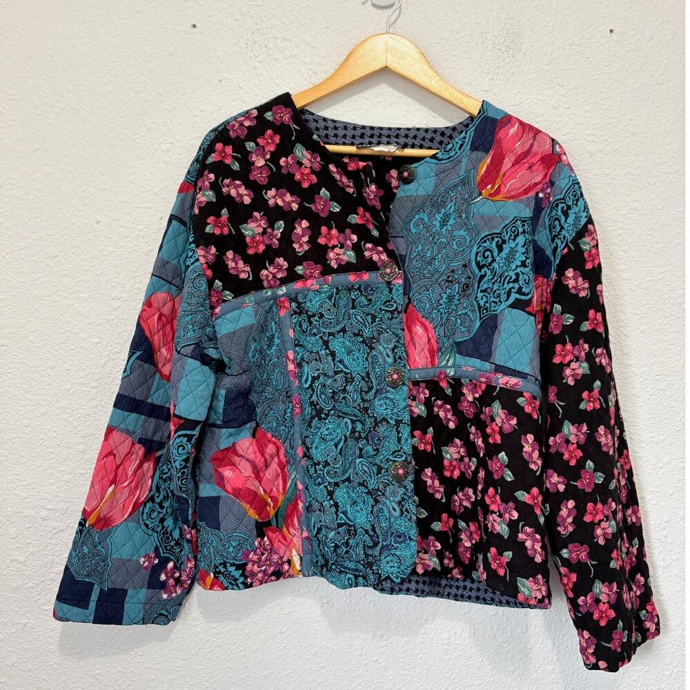 Vintage Patchwork Cardigan Jacket Boho Floral Paisley 90s Granny Whimsical